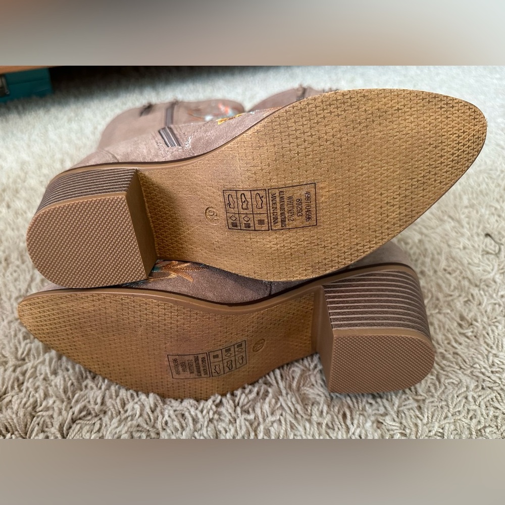 Taupe Faux Suede Desert Bloom Embroidered Boots - Picture 5 of 6